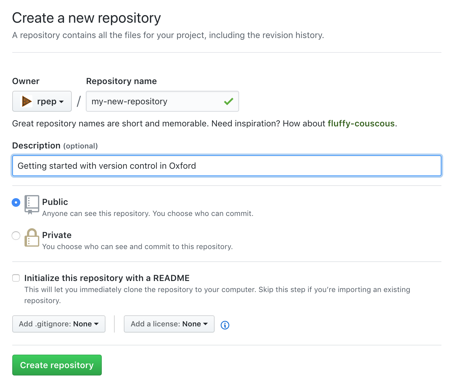Image showing repository creation
